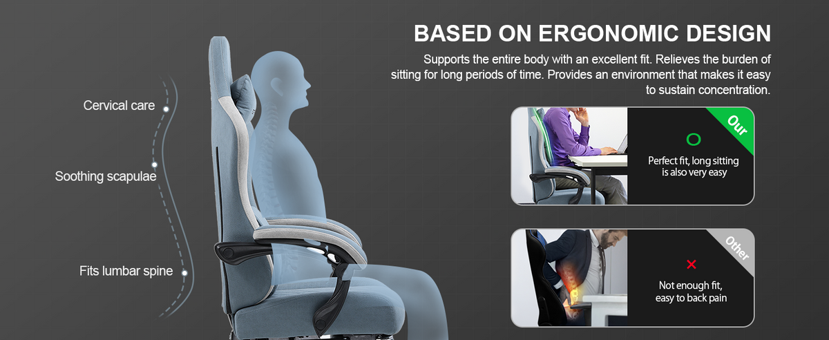 GTPLAYER Gaming Stuhl Ergonomischer Gaming Sessel Schreibtischstuhl mit Stoffoberfläche, Federsitzkissen, Verbindungsarmlehnen
