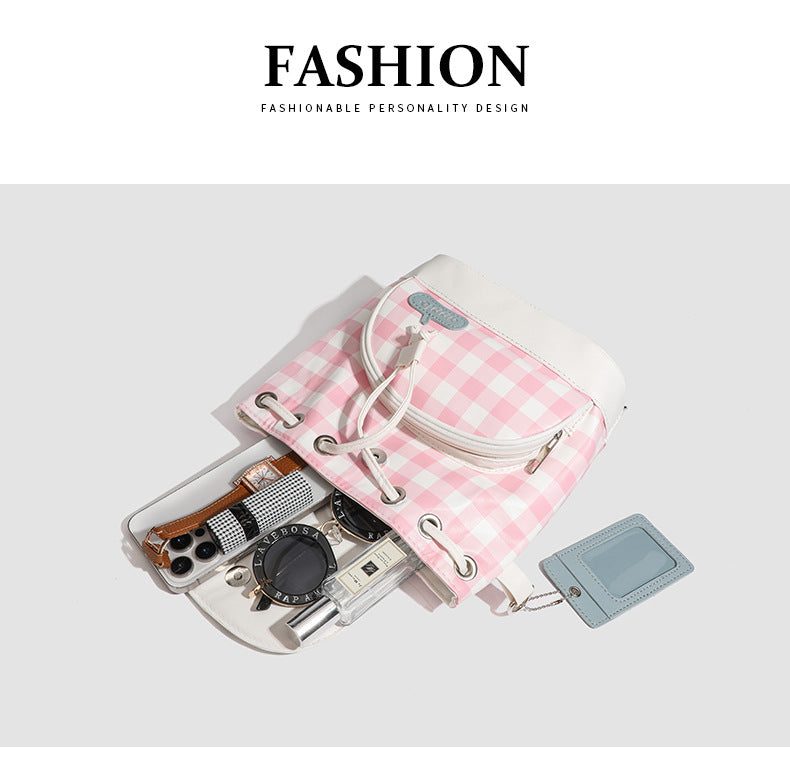 2026 New Summer Style Buttoned Mini Backpack Plaid Small School Bag Cute Backpack for Girls for Going Out