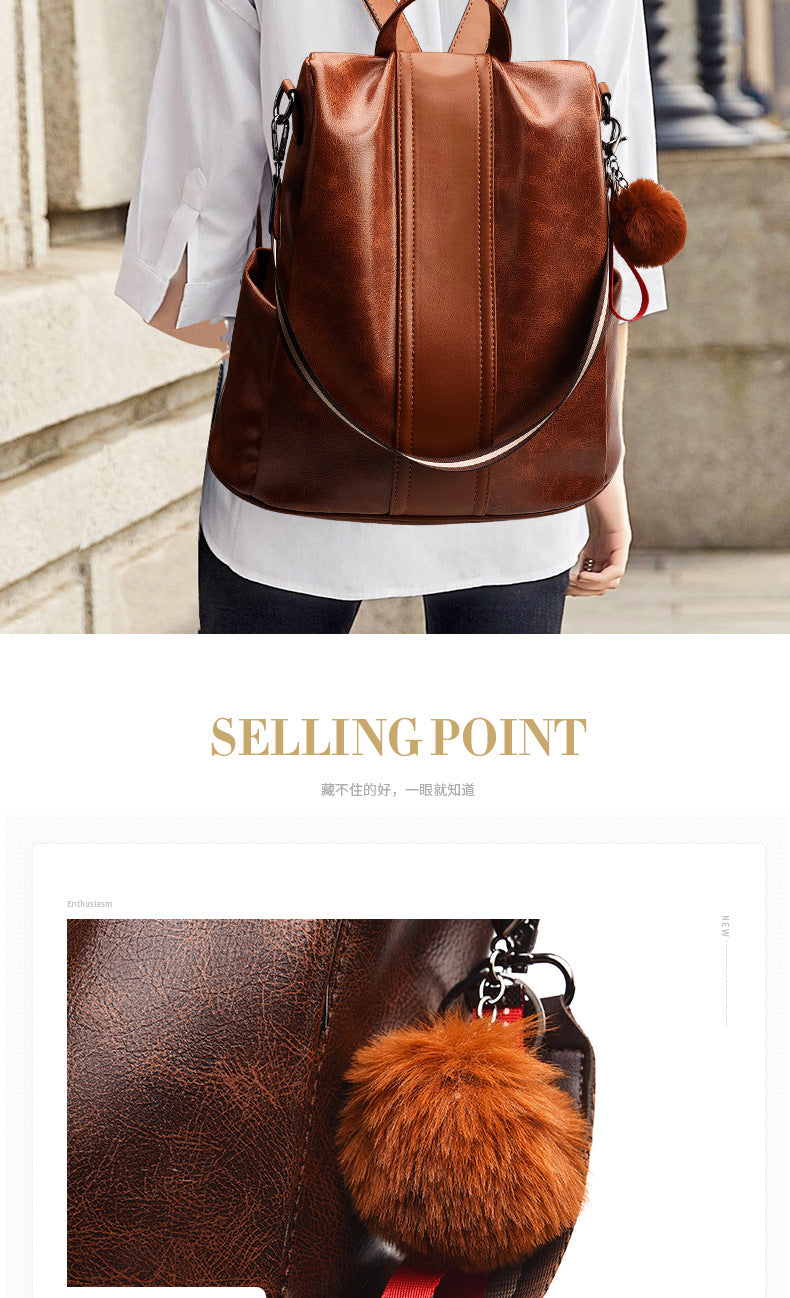 Anti-Theft Backpack Women's New Fashion Soft Leather Bag Commuting Large Capacity Small School Bag Lightweight Travel Backpack