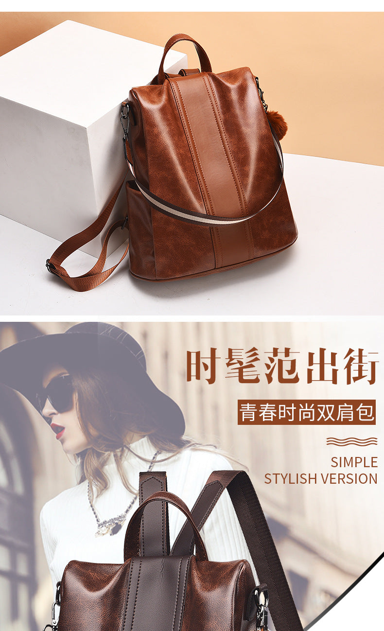 Anti-Theft Backpack Women's New Fashion Soft Leather Bag Commuting Large Capacity Small School Bag Lightweight Travel Backpack