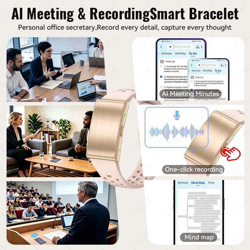 Heart Rate Monitor Smart Bracelet AI Recording 79 Languages 1GB Memory 160+ Modes IP67 Waterproof Sport Fitness Sports Band