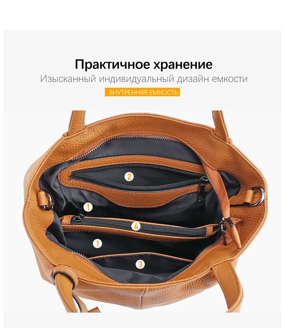 Zency Soft Genuine Leather Handbag Women's Shoulder Bag Winter Fashion Casual Design Shopper Crossbody Large Bucket Tote Bag