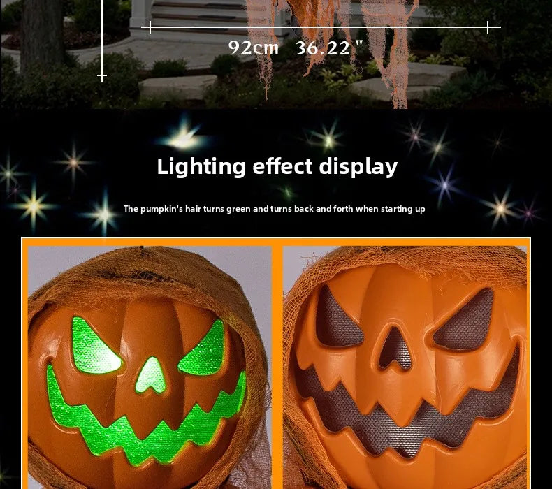 Halloween Decoration Luminous Demon Pumpkin Scarecrow Hanging Ornaments Turned Head Pumpkin Halloween Horror Home Decor Yard