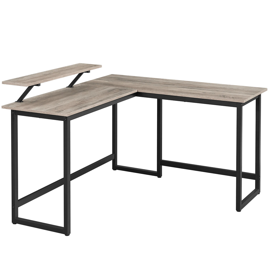 Computer Desk, L-Shaped Writing Workstation, Industrial Corner Desk With Monitor Stand, for Home Office, 140 x 130 x 76/91.5 cm
