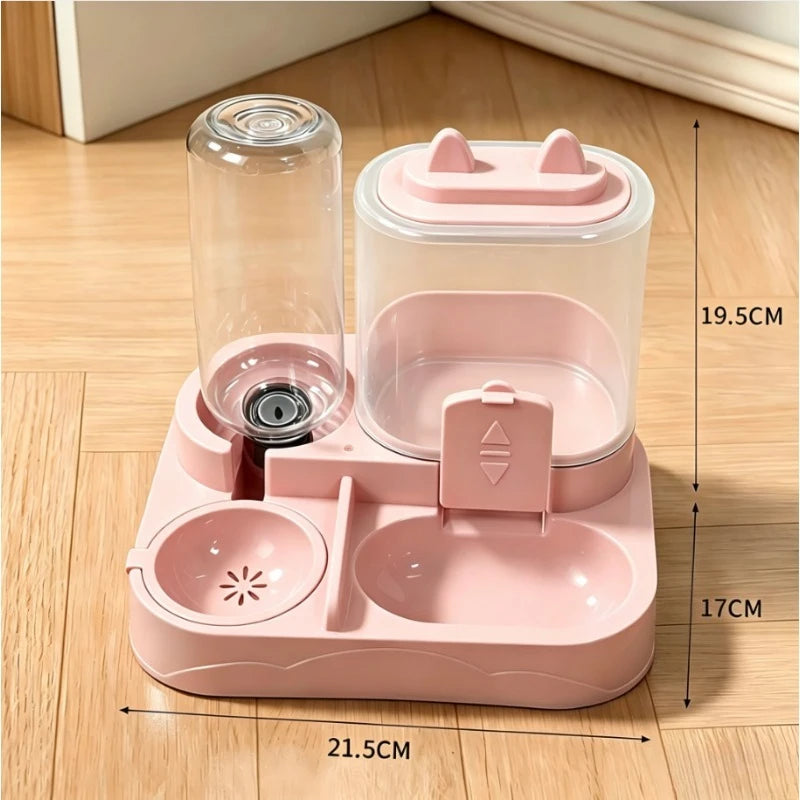 2-in-1 Large Pet Feeder & Water Dispenser, Dry Wet Separation, Durable Plastic, Transparent, No Battery, For Cats Dogs Travel
