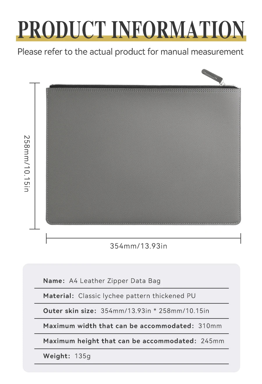 Leather Business A4 File Folder Zipper Document Bag Contract File Organizer Briefcase Portfolio,Bag For Contract/Invoice Storage