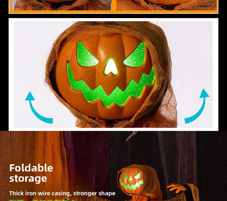 Halloween Decoration Luminous Demon Pumpkin Scarecrow Hanging Ornaments Turned Head Pumpkin Halloween Horror Home Decor Yard
