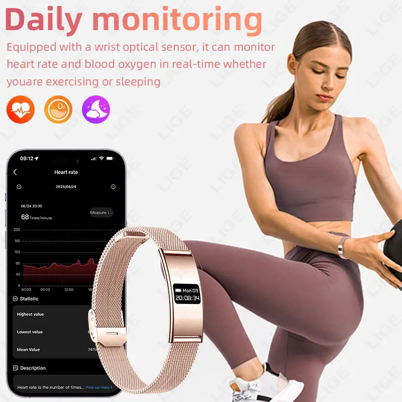 LIGE Utra-thin Wristband Sport Fitness Tracker Health Smart Bracelet Pedometer Heart Rate Monitor Smart Watch Call Reminder