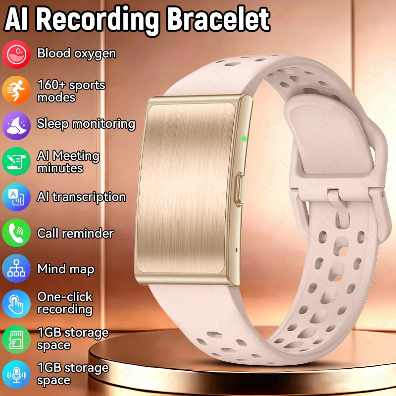 Heart Rate Monitor Smart Bracelet AI Recording 79 Languages 1GB Memory 160+ Modes IP67 Waterproof Sport Fitness Sports Band
