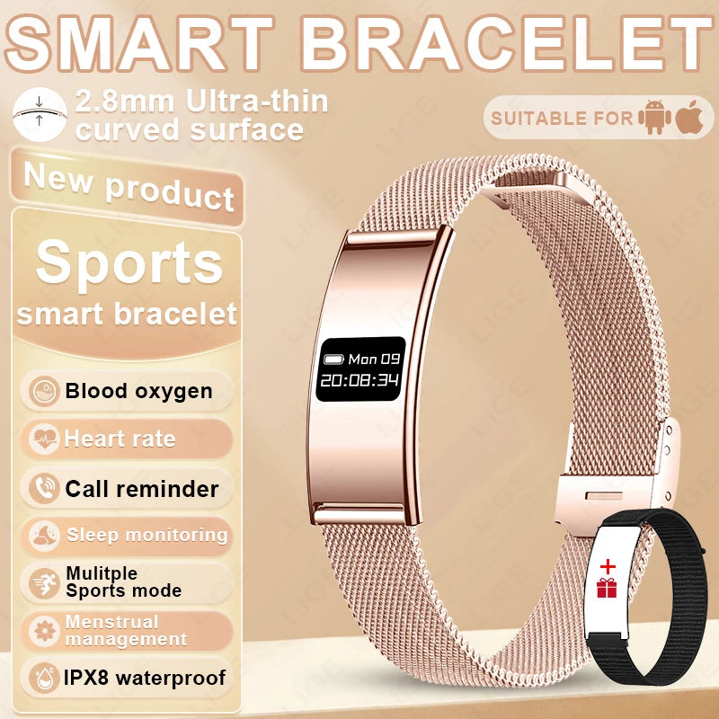 LIGE Utra-thin Wristband Sport Fitness Tracker Health Smart Bracelet Pedometer Heart Rate Monitor Smart Watch Call Reminder
