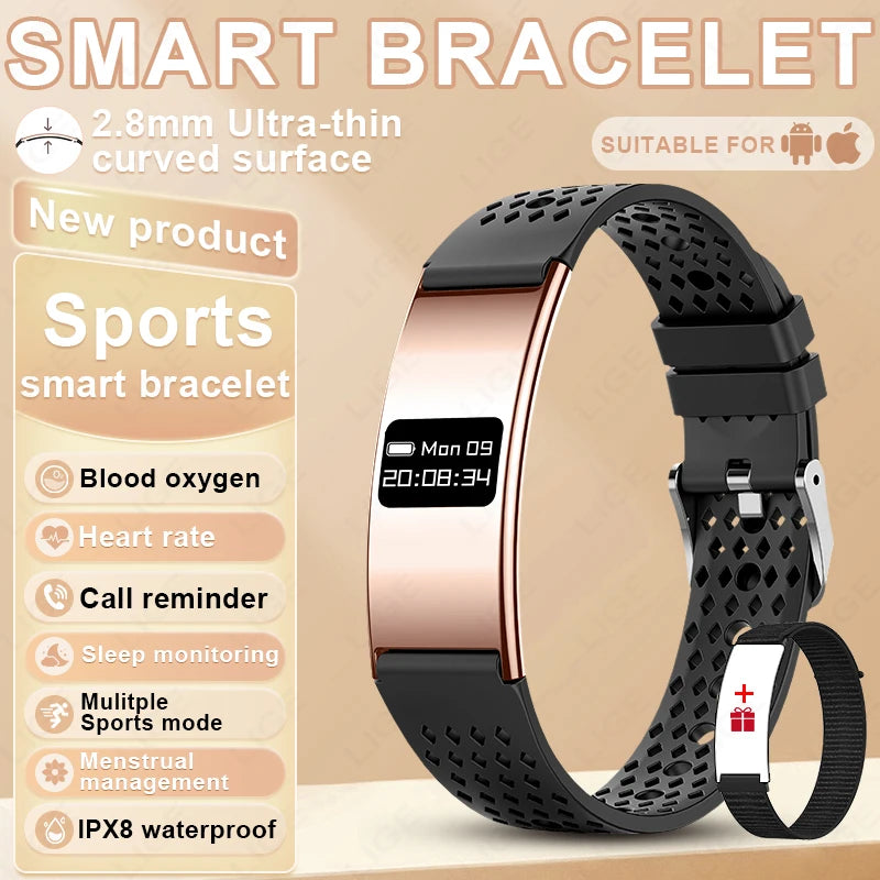 LIGE Utra-thin Wristband Sport Fitness Tracker Health Smart Bracelet Pedometer Heart Rate Monitor Smart Watch Call Reminder