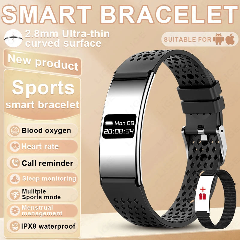 LIGE Utra-thin Wristband Sport Fitness Tracker Health Smart Bracelet Pedometer Heart Rate Monitor Smart Watch Call Reminder