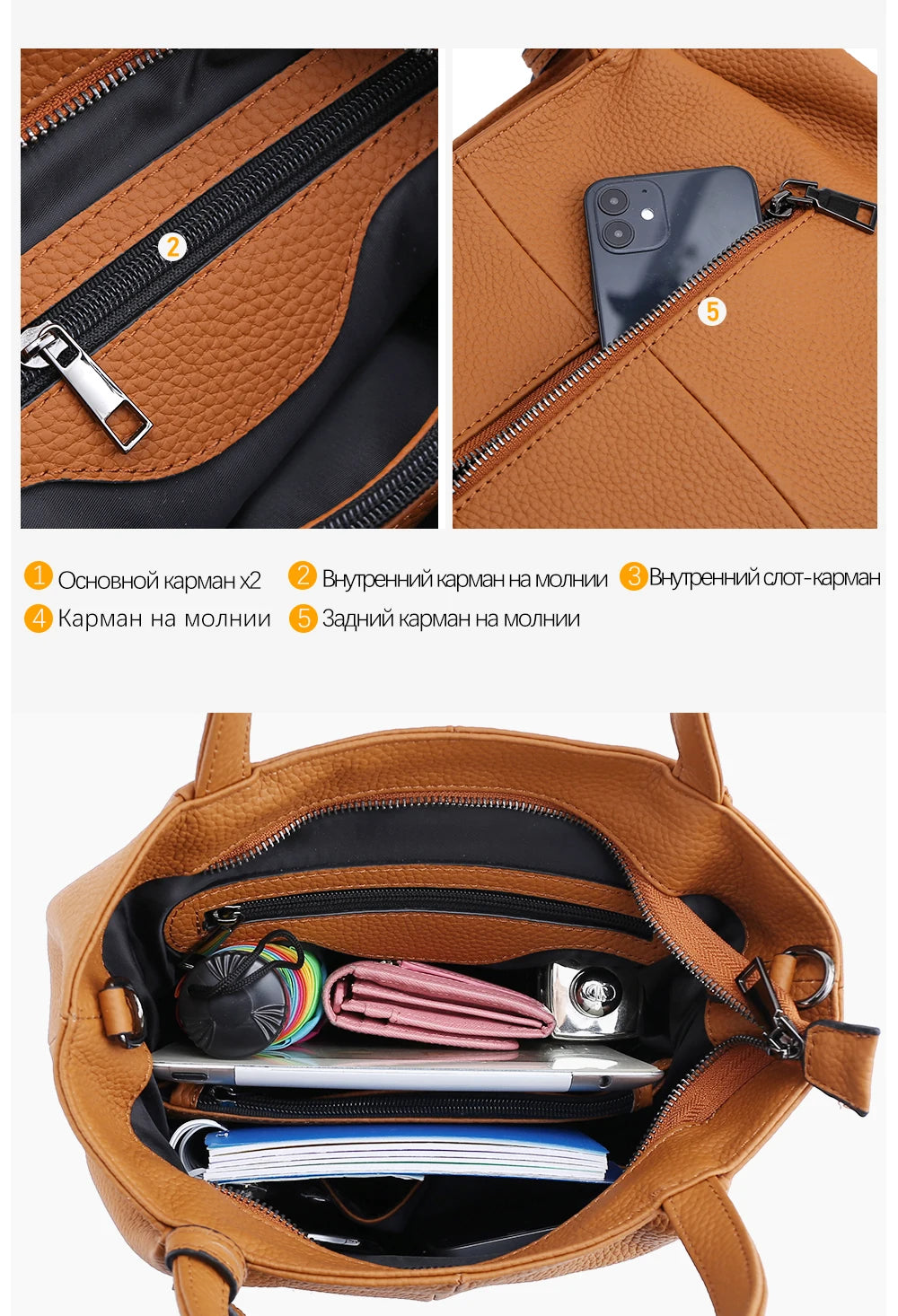 Zency Soft Genuine Leather Handbag Women's Shoulder Bag Winter Fashion Casual Design Shopper Crossbody Large Bucket Tote Bag