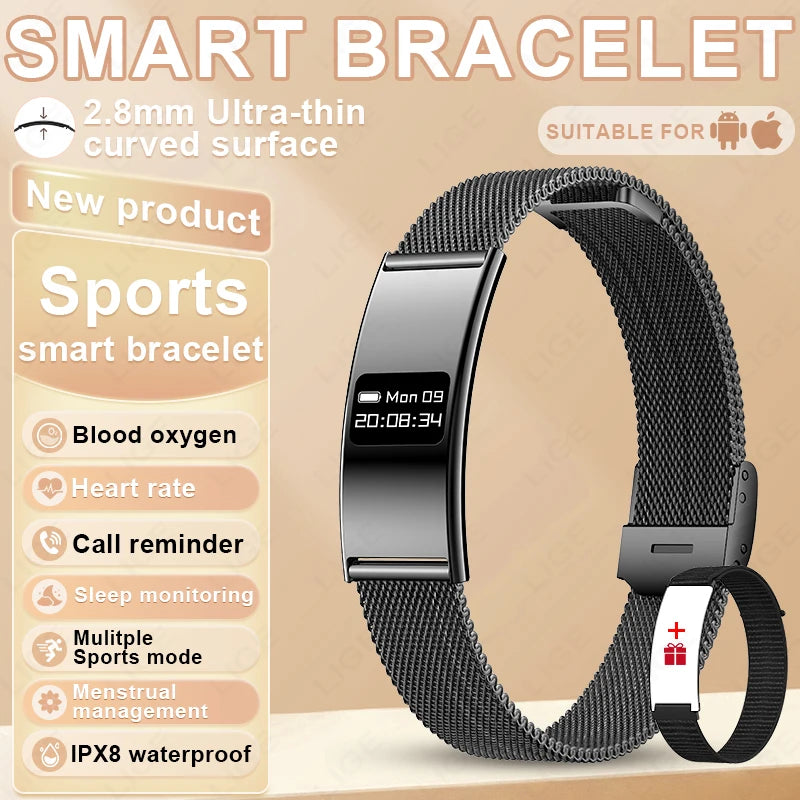LIGE Utra-thin Wristband Sport Fitness Tracker Health Smart Bracelet Pedometer Heart Rate Monitor Smart Watch Call Reminder