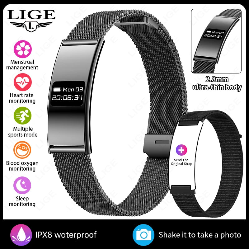 LIGE New 2.8mm Electronic Screen Smart Wristbands Heart Rate Blood Oxygen Monitor Smart Watch Waterproof Sports Fashion Bracelet