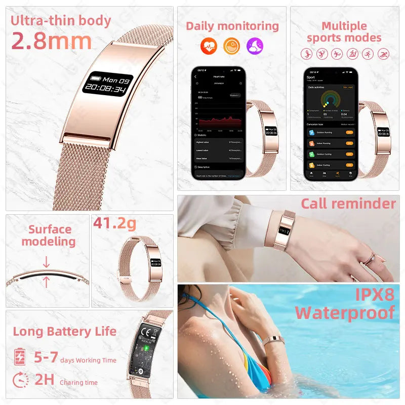 LIGE Utra-thin Wristband Sport Fitness Tracker Health Smart Bracelet Pedometer Heart Rate Monitor Smart Watch Call Reminder