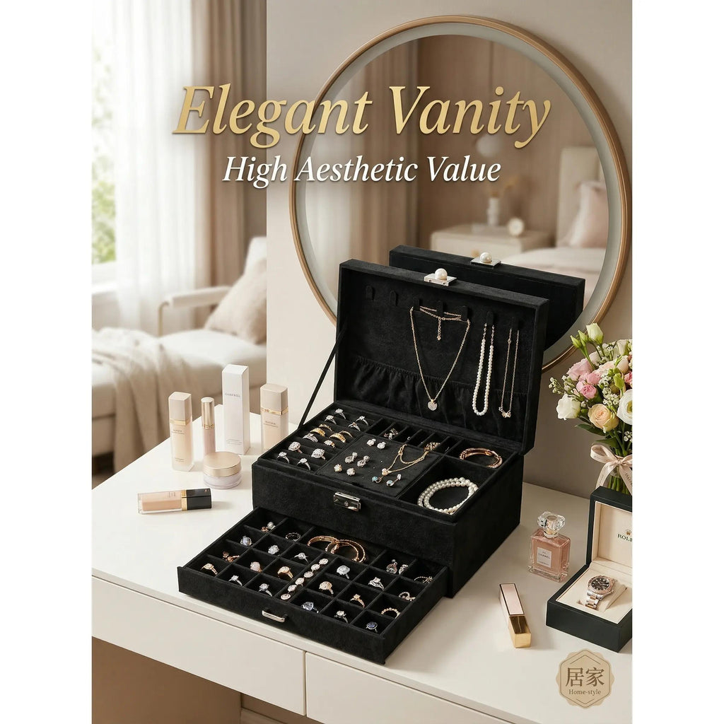A Luxurious Dark Green Jewelry Storage Box, Designed Specifically Exquisite Three-tiered Drawer-style Jewelry Box